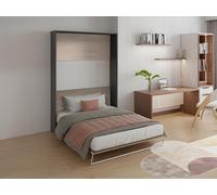 Lit escamotable 140 x 200 cm - Ouverture verticale manuelle - Coloris : Naturel et anthracite + Matelas - MALINA II