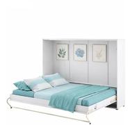 Lit Escamotable 140x200 Horizontal Blanc Mat CONSUS Pro - Lenart Lit Armoire 2 Places Gain de Place, Sommier à Lattes, Système Stop