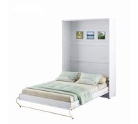 Lit Escamotable 140x200 Vertical Blanc Mat CONSUS Pro - Lenart Lit Armoire 2 Places Gain de Place, Sommier à Lattes, Système Stop