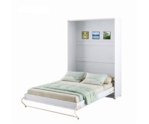 Lit Escamotable 140x200 Vertical Blanc Mat CONSUS Pro - Lenart Lit Armoire 2 Places Gain de Place, Sommier à Lattes, Système Stop