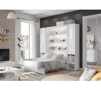 Lit escamotable 160 x 200 cm avec 2 armoires et 2 tables de chevet ouverture pneumatique - blanc brillant - SMART