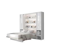 Lit escamotable 160 x 200 cm avec 2 armoires et 2 tables de chevet ouverture pneumatique - blanc mat - SMART