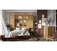 Lit escamotable 160 x 200 cm avec 2 armoires et 2 tables de chevet ouverture pneumatique - chêne - SMART