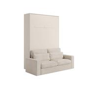 Lit escamotable 160 x 200 cm - Ouverture verticale manuelle - Avec LEDs - Beige + Canapé - RAPILI