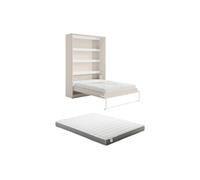 Vente-unique - Lit escamotable 160 x 200 cm - Ouverture Verticale Manuelle - avec LEDs - Beige + Matelas - RAPILI