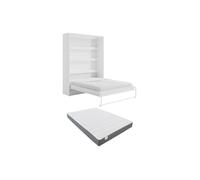 Lit escamotable 160 x 200 cm - Ouverture verticale manuelle - Avec LEDs - Blanc + Matelas - RAPILI