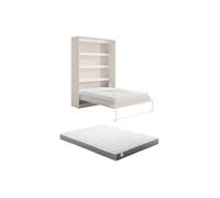 Vente-unique - Lit escamotable 160 x 200 cm - Ouverture Verticale Manuelle - avec LEDs - Beige + Matelas - RAPILI
