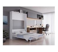 Lit escamotable 160 x 200 cm - Ouverture verticale manuelle - Blanc et gris - MALINA II