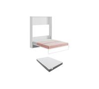 Lit escamotable 160 x 200 cm - Ouverture verticale manuelle - Blanc et gris + Matelas - MALINA II