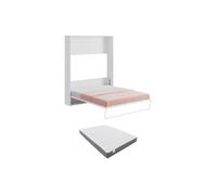 Lit escamotable 160 x 200 cm - Ouverture verticale manuelle - Blanc et gris + Matelas - MALINA II