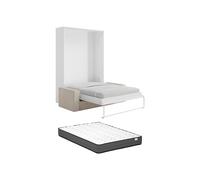 Lit escamotable 160 x 200 cm - Ouverture verticale manuelle - Blanc + Matelas + Canapé - BEGANIO