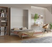 Lit escamotable 160 x 200 cm - Ouverture verticale manuelle - Blanc + Matelas - MALINA II