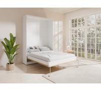 Lit escamotable 160 x 200 cm - Ouverture verticale manuelle - Coloris : Naturel et blanc - BEGANIO