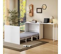 Lit escamotable avec Bureau et Matelas, Bois et Métal, Blanc, 90x200 cm