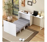 Lit Escamotable avec Bureau Pivotant, Cadre de lit avec Matelas, Armoire Lit Roulante, Gain de Place, Lit Pliable Convertible ,Blanc