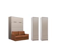 Lit escamotable avec canapé ocre et rangements assortis - LOLITA