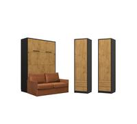 Lit escamotable avec canapé ocre et rangements assortis - LOLITA