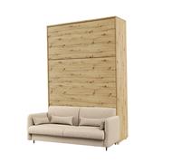 Lit escamotable avec canapé tissu bouclette beige intégré - SMART