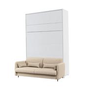 Lit escamotable avec canapé tissu bouclette beige intégré - SMART