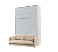 Lit escamotable avec canapé tissu bouclette beige intégré - SMART