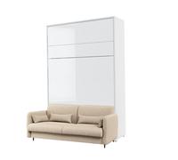 Lit escamotable avec canapé tissu bouclette beige intégré - SMART