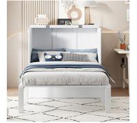 Lit escamotable blanc 90×200 cm, sommier inclus, lit modulable avec rangement intégré, sans matelas