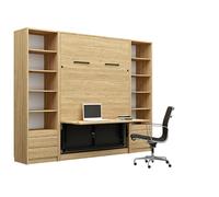 Lit escamotable bureau intégré 2 bibliothèques 4 tiroirs et 2 tables de chevet ouverture pneumatique - LOLITA