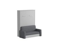 Lit escamotable Vente-Unique.com Lit escamotable canapé 140 x 200 cm - Ouverture verticale manuelle - Blanc et gris - VACIALA II