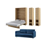 Lit escamotable canapé bleu navy avec rangements - SMART