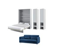 Lit escamotable canapé bleu navy avec rangements - SMART