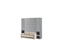 Lit escamotable canapé crème à bouclettes, armoires étagères, tête de lit et chevets intégrés ouverture pneumatique - SMART
