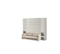 Lit escamotable canapé crème velour armoires étagères, tête de lit et chevets intégrés ouverture pneumatique - SMART