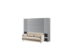 Lit escamotable canapé crème velour armoires étagères, tête de lit et chevets intégrés ouverture pneumatique - SMART