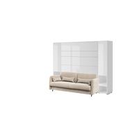 Lit escamotable canapé crème velour armoires étagères, tête de lit et chevets intégrés ouverture pneumatique - SMART