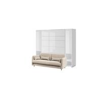 Lit escamotable canapé crème velour armoires étagères, tête de lit et chevets intégrés ouverture pneumatique - SMART