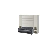 Lit escamotable canapé gris armoires étagères, tête de lit et chevets intégrés ouverture pneumatique - SMART