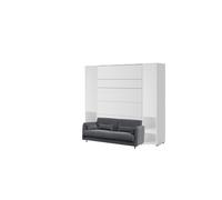 Lit escamotable canapé gris armoires étagères, tête de lit et chevets intégrés ouverture pneumatique - SMART