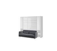Lit escamotable canapé gris armoires étagères, tête de lit et chevets intégrés ouverture pneumatique - SMART