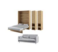 Lit escamotable canapé gris claire avec rangements - SMART