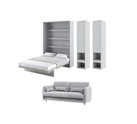 Lit escamotable canapé gris claire avec rangements - SMART