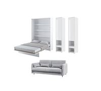 Lit escamotable canapé gris claire avec rangements - SMART