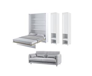 Lit escamotable canapé gris claire avec rangements - SMART