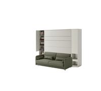 Lit escamotable canapé vert armoires étagères, tête de lit et chevets intégrés ouverture pneumatique - SMART