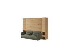 Lit escamotable canapé vert armoires étagères, tête de lit et chevets intégrés ouverture pneumatique - SMART