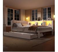 Lit escamotable - Daybed 140x200 cm - LED intégré dimmable - Interface USB - Étagères latérales 3 niveaux