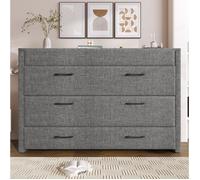Lit Escamotable Double 140×200 cm avec 1 Tiroir, USB et Type-C - TCQPZ - sans matelas, Lin et MDF gris