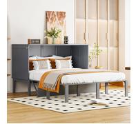Lit escamotable Double 140×200 cm vertical avec rangement - BEAUNIV - sans matelas, bois et métal - gris