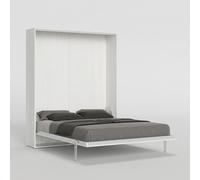 Lit escamotable double 160x190cm armoire murale blanche Kentaro
