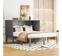 Lit Escamotable en Bois 140x200 cm, Lit Plateforme Transformable, lit Pliant Vertical, Conception Peu encombrante(sans Matelas)(Gray + Wood + 140cm*200cm)