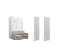 Lit escamotable et rangements assortis avec canapé beige - LOLITA